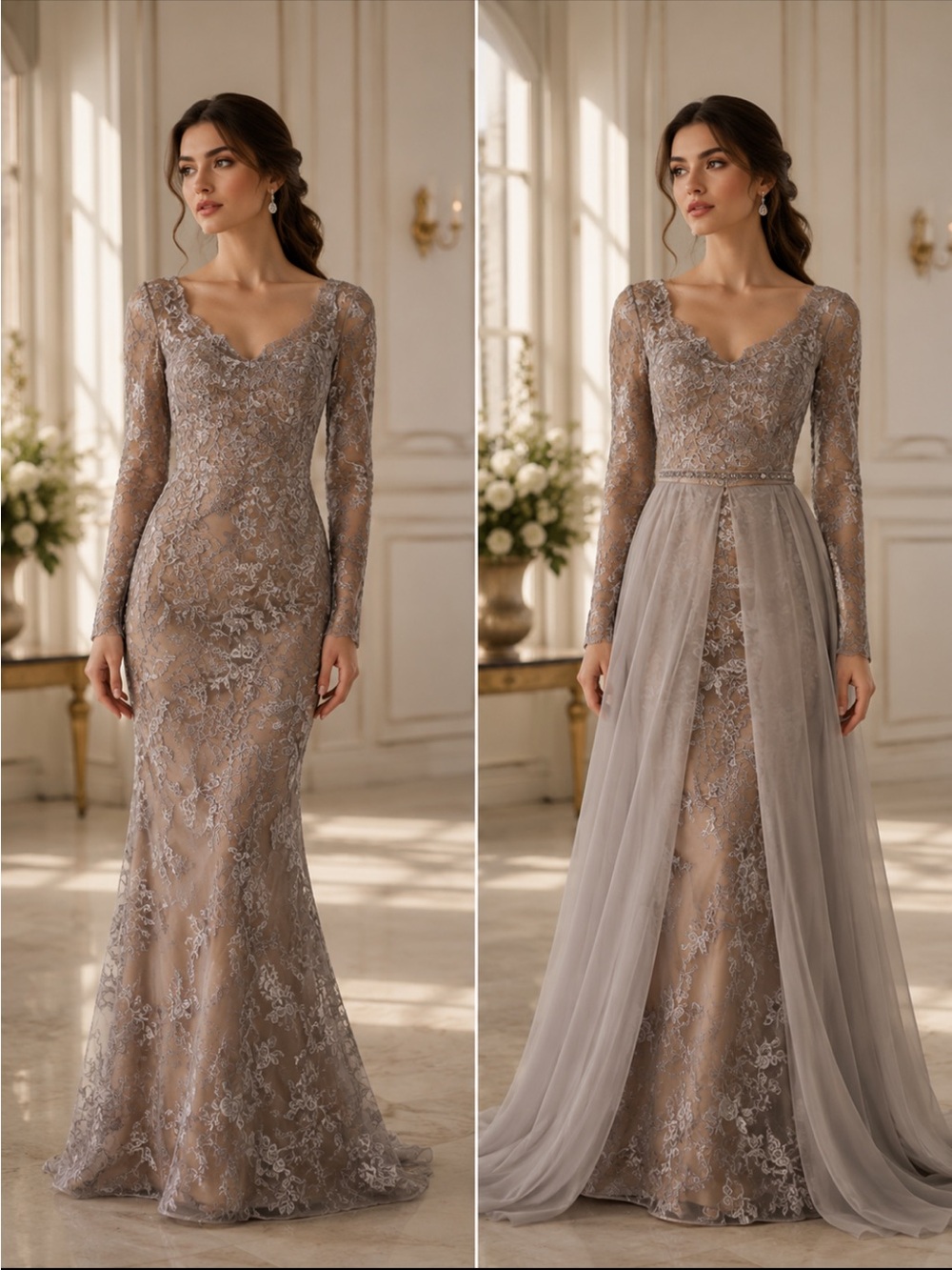 Montage by Mon Cheri embroidered long sleeves MOB or MOG long Gown